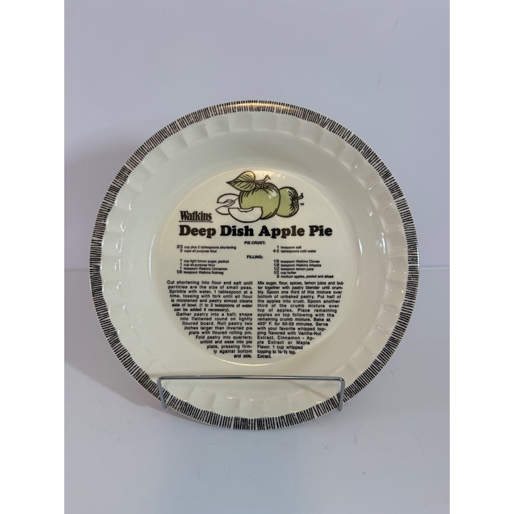 Vintage 1982 Watkins Deep Dish Apple Pie Plate Ceramic Recipe Dish USA 6299